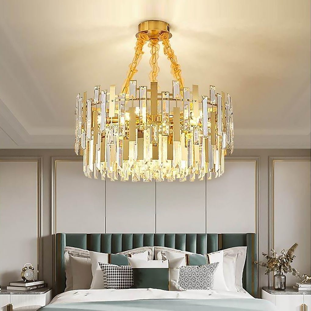 Queen Golden Crystal Chandelier - Modern Luxury, 9/12/17 Lights, Adjustable Height, 110-120V