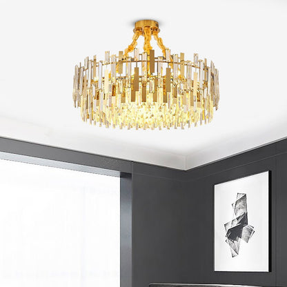 Queen Golden Crystal Chandelier - Modern Luxury, 9/12/17 Lights, Adjustable Height, 110-120V