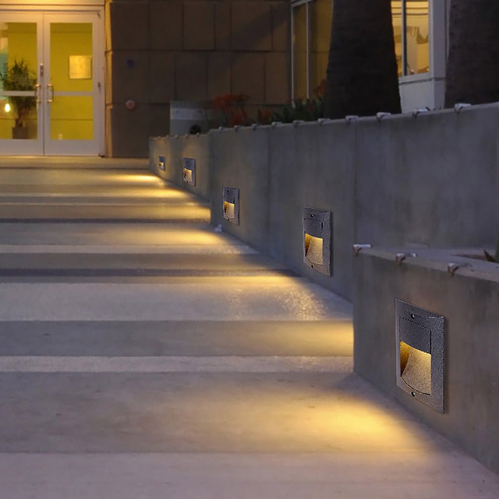 Rectangle Waterproof LED Black Modern Outdoor Step Lights Recessed Stair Sconces