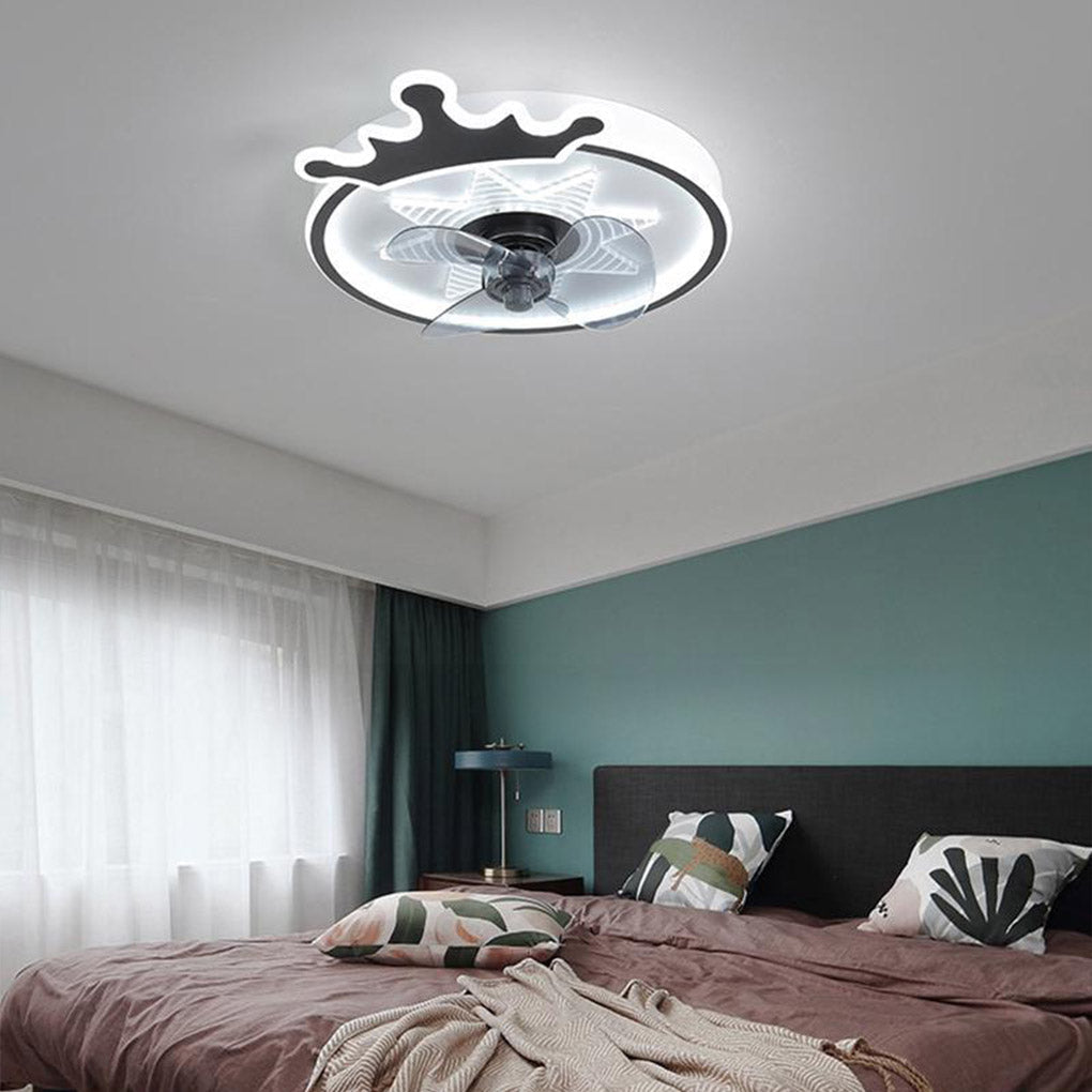 LED Round Crown Shaped Flush Mount Kids Ceiling Fans with Remote Control