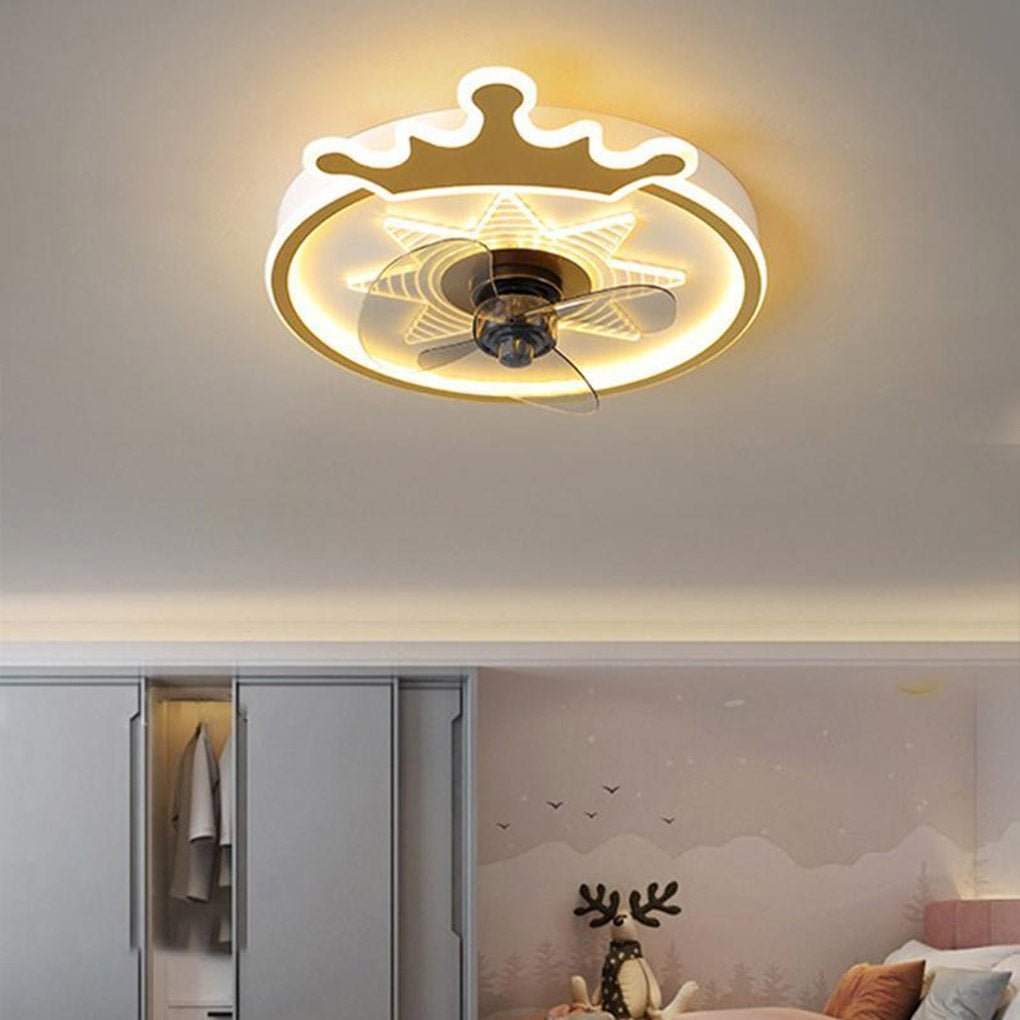 LED Round Crown Shaped Flush Mount Kids Ceiling Fans with Remote Control