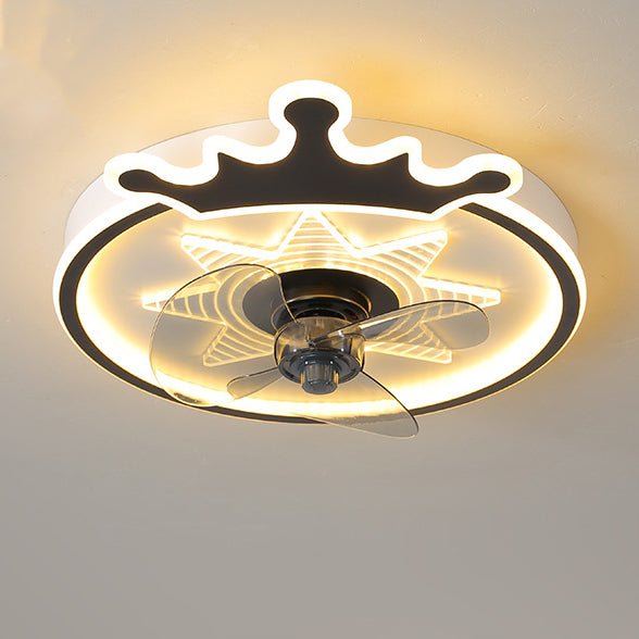 LED Round Crown Shaped Flush Mount Kids Ceiling Fans with Remote Control