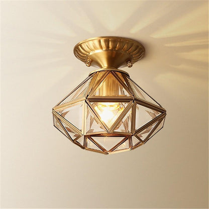 Vintage Flush Mount Ceiling Light Lantern Metal Glass Industrial Light