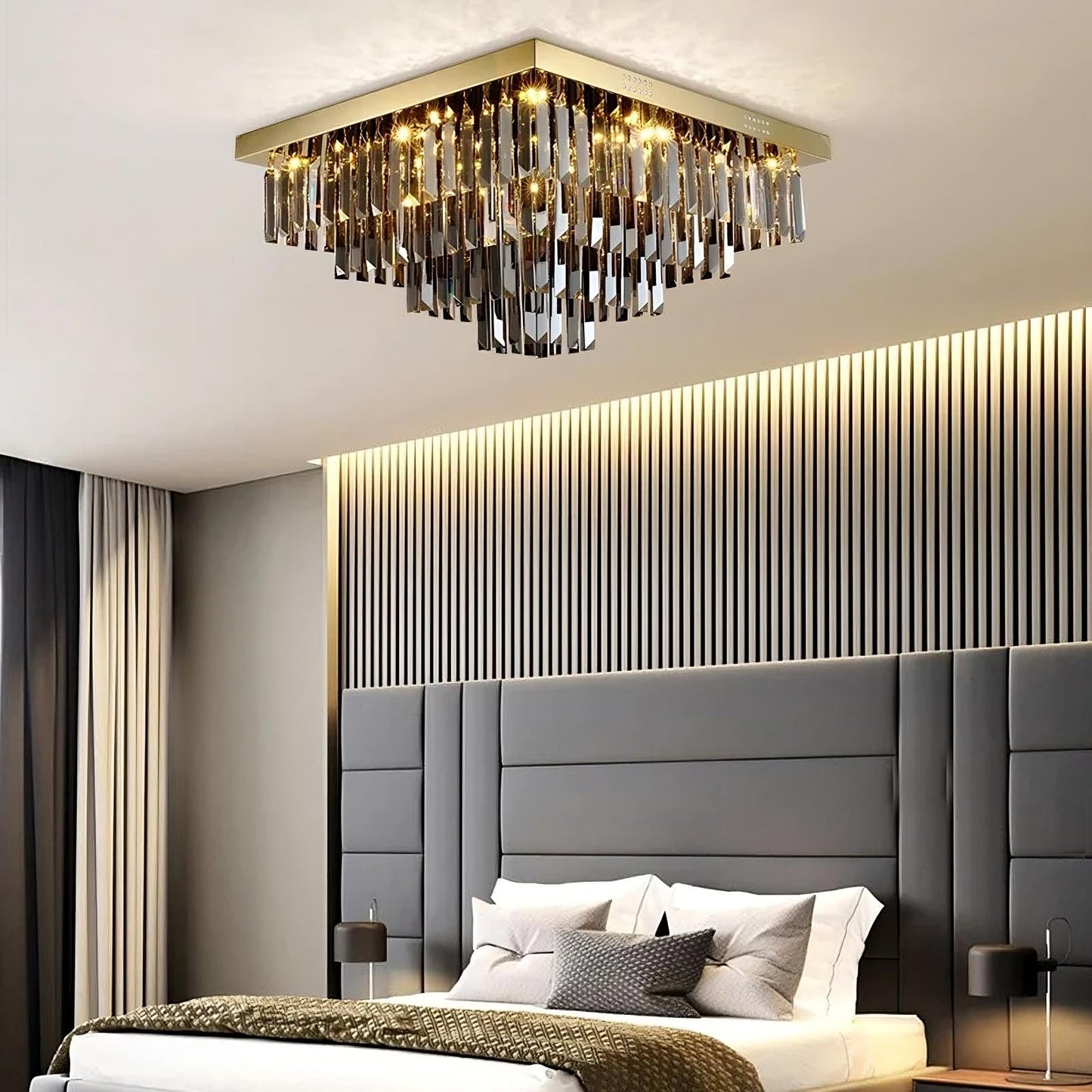 Gio Smoke Grey Crystal Ceiling Chandelier