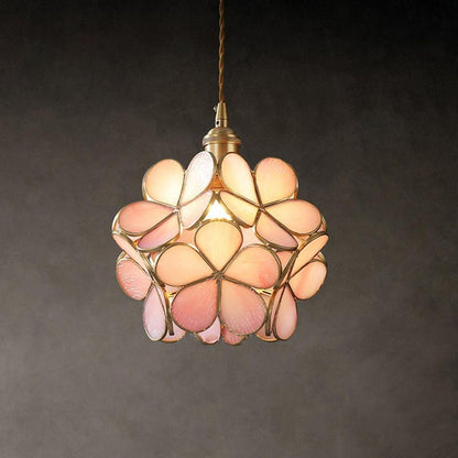 Flower Patterned Modern Glass Copper Pendant Light Kitchen Hanging Pendant Lights