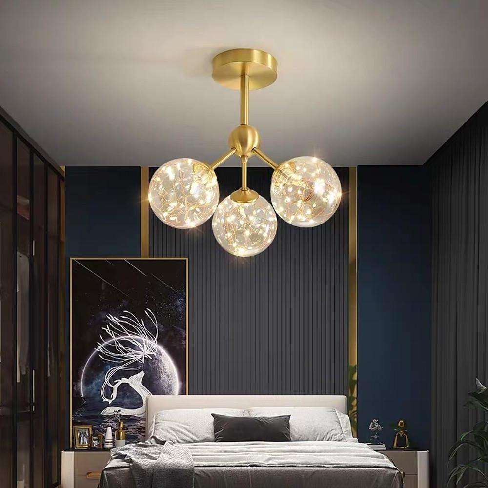 3 Globe Copper Glass Flush Mounts Semi Flush Mount Lighting LED Bedroom Ceiling Lights