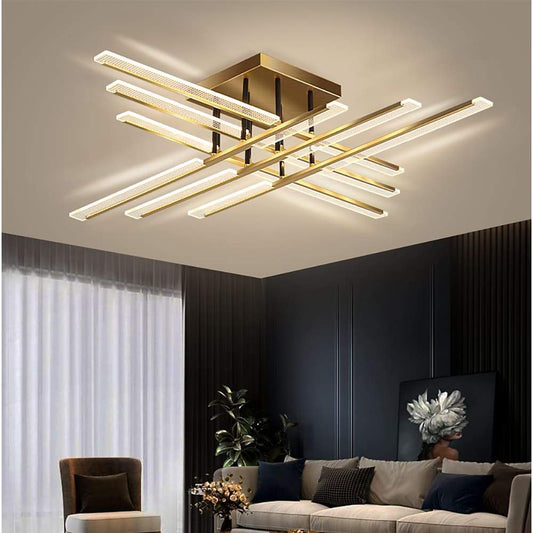 Linear Display Ornate Metal LED Flush Mount Ceiling Light for Living Room