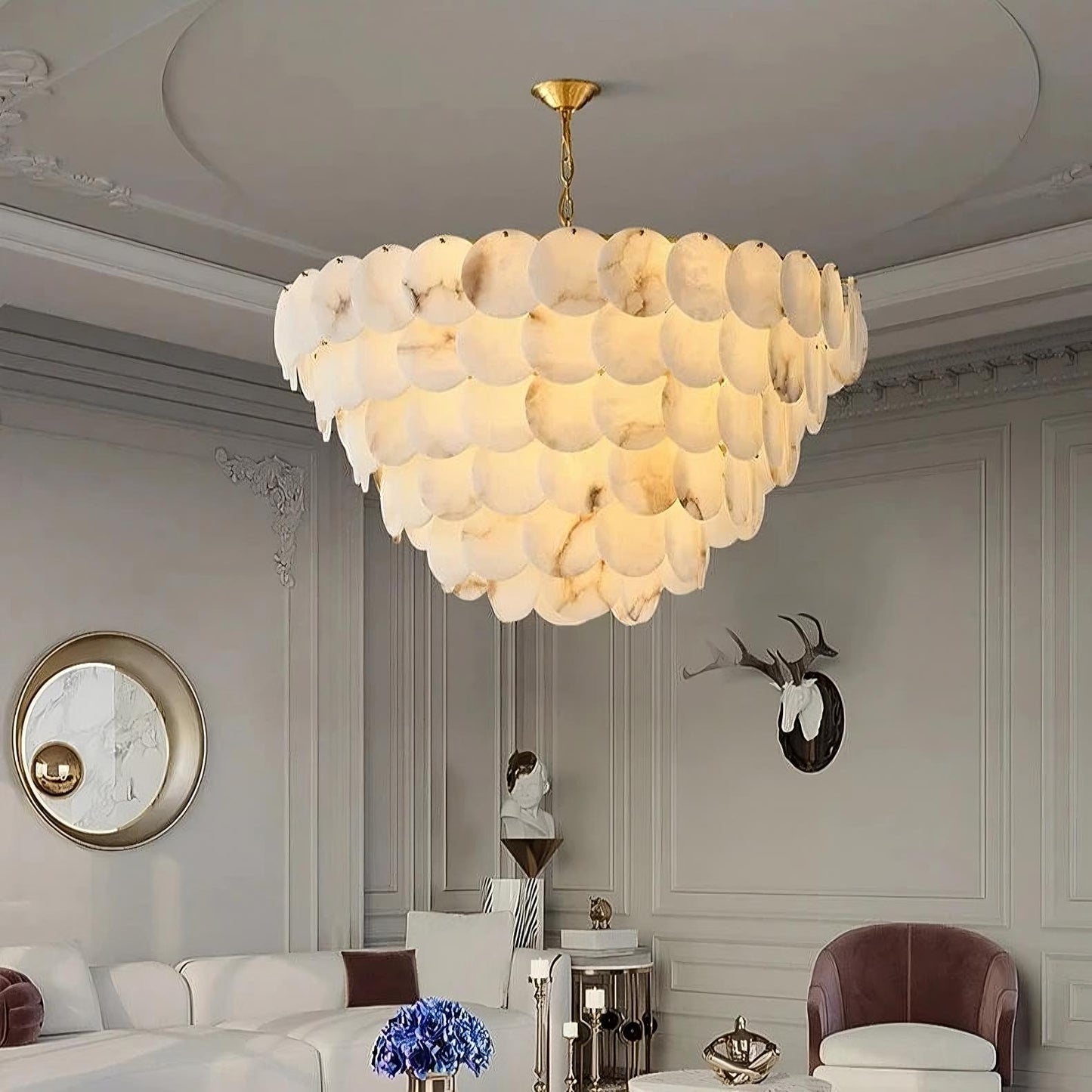 Multi-Layer Natural Marble Modern Chandelier