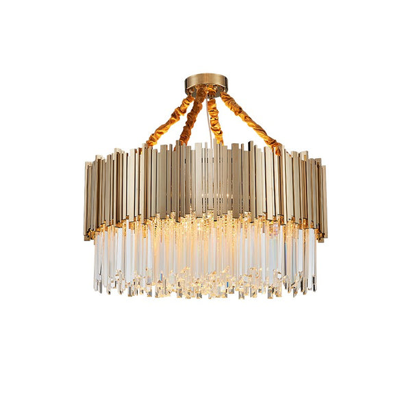 Postmodern gold 9 lights crystal column chandelier