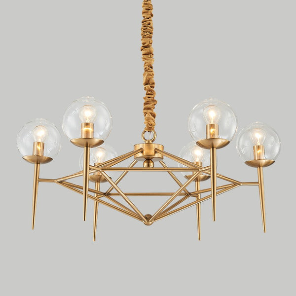 American style gold 6 lights metal glass shade chandelier