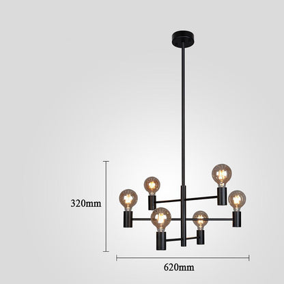 Nordic Style Black Sputnik Chandelier Industrial Mini Chandelier 6 Bulbs