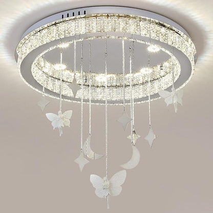 Circular Electroplated Metal Crystal LED Modern Chandeliers Flush Mount Lighting