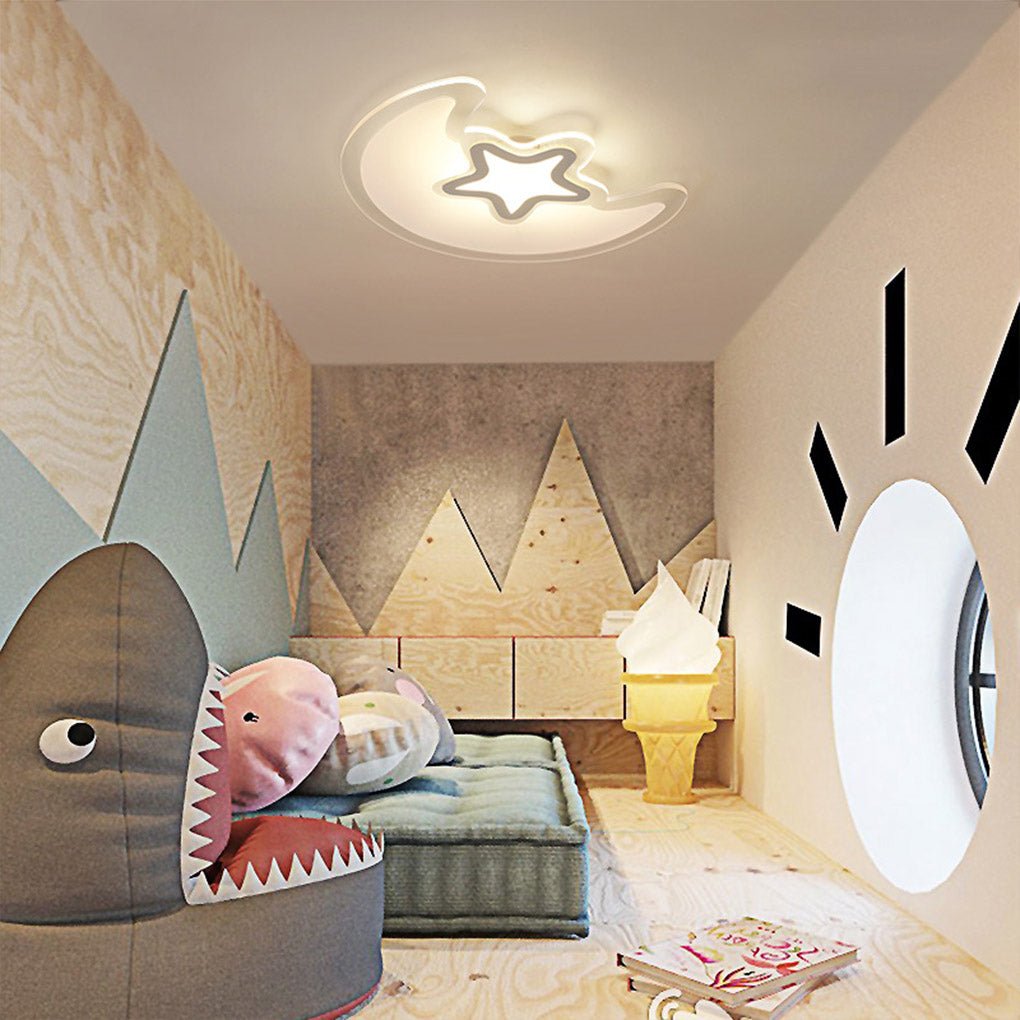 Modern Creative Special-shaped Trichromatic Dimming Moon Star Ceiling Light