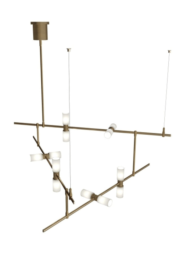 Chandelier, 12-Light, 3-Tier, LED, Aged Brass, Frosted Glass, 48"W (700MDCHCRR 70DR3L4)