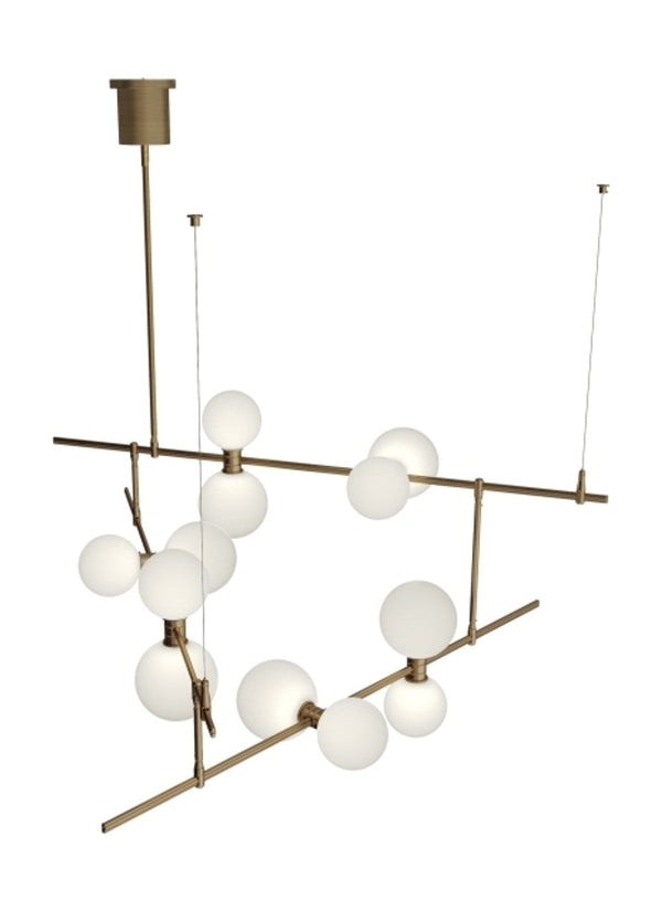 Chandelier, 12-Light, 3-Tier, LED, Aged Brass, Frosted Glass, 48"W (700MDCHGRR 70DR3L6)