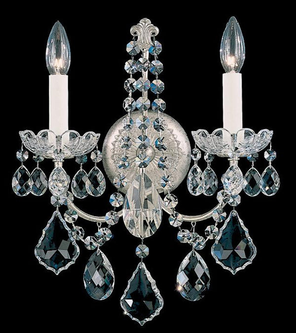 Orleans Wall Sconce, 2-Light, Antique Silver, Clear Swarovski Crystal, 14.5"H (3651-48S 1E325)