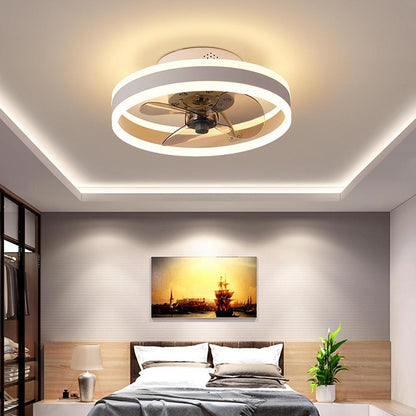 16'' Circular Dimmable Modern Ceiling Fan Light Flush Mount LED Chandelier with Fan