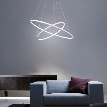 Modern LED Chandelier Minimalist 2-Ring Geometric Lights with Adjustable Height