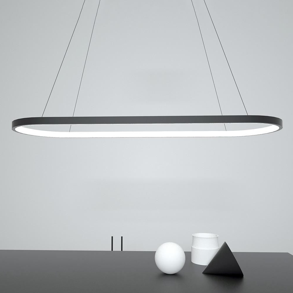 LED Oval Modern Black Pendant Light with Remote Control Artistic Pendant Light