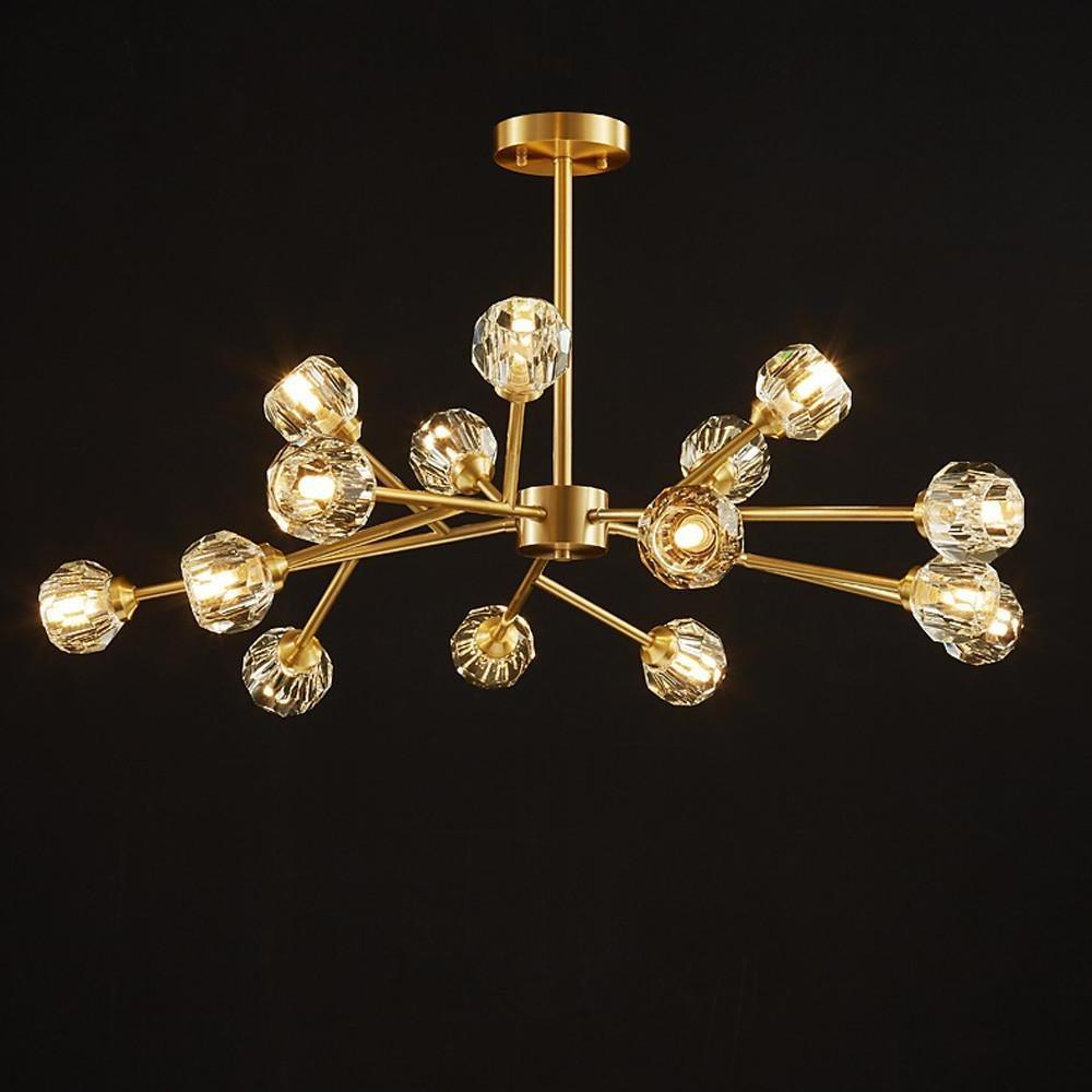 15-light LED Crystal Copper Modern Sputnik Chandelier Ceiling Lights