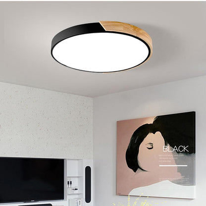 Circular Modern LED Metal Wood Flush Mount Ceiling Light for Living Room