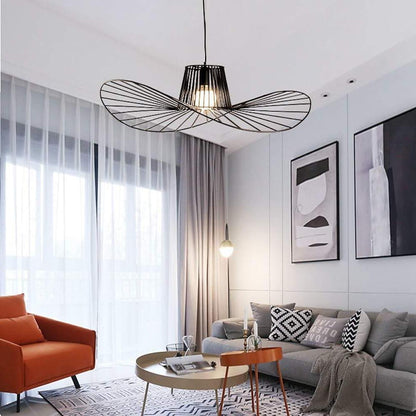 Hat Shaped Metal Linear LED Black Modern Pendant Light Hanging Lamp