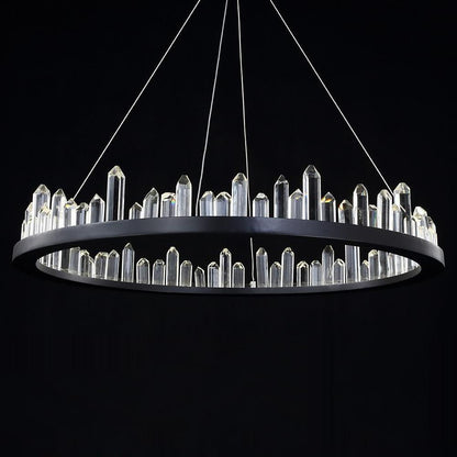 Circular Metal Crystal LED Adjustable Modern Pendant Lighting Chandelier