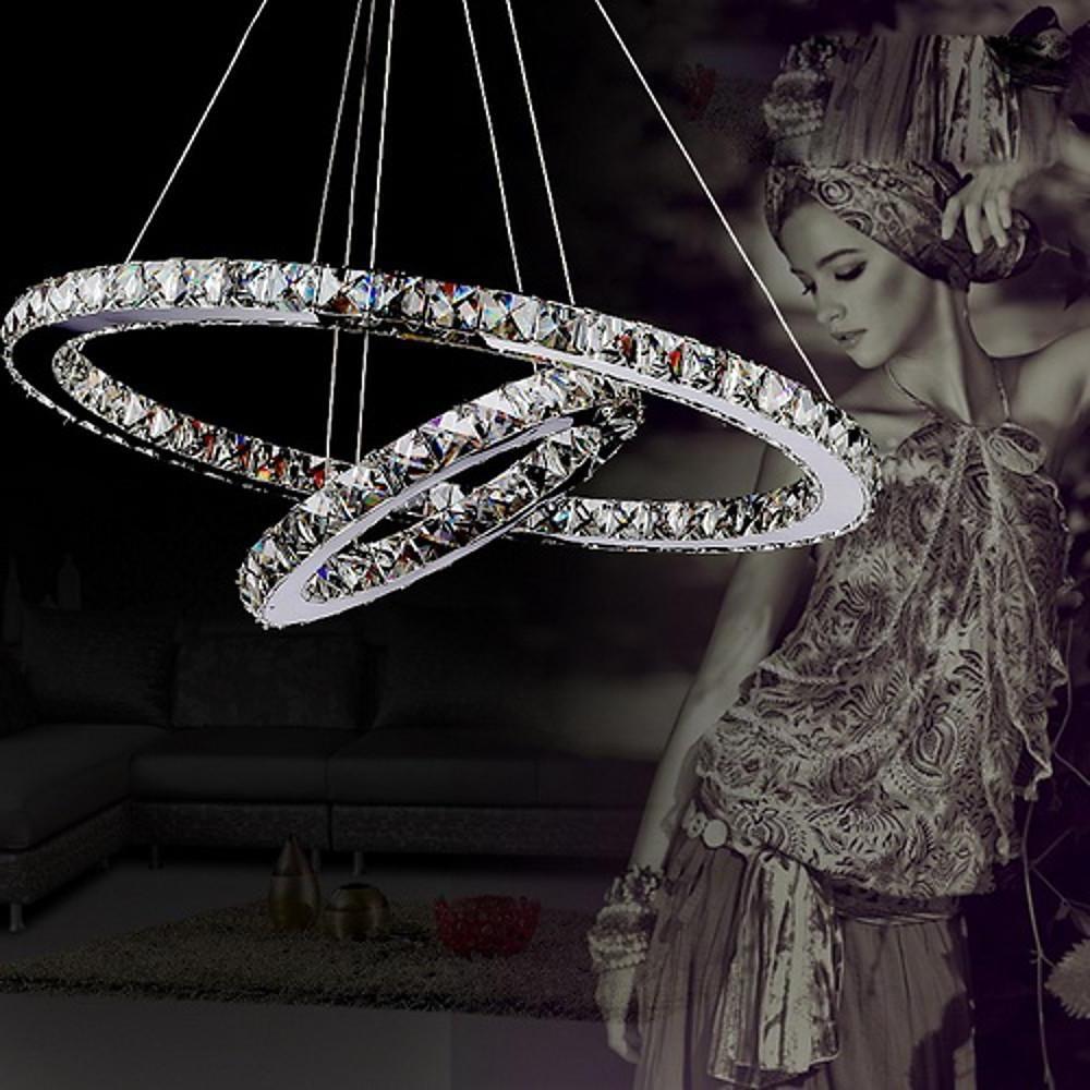 2-Ring Encrusted Crystal Chandelier Light Living Room Light Fixtures with Uplight Bulb