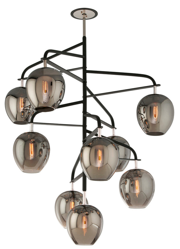 Pendant Entry, 9-Light, Carbide Black Polished Nickel, Smoke Glass Shade, Extra Large, 47"W (F4298 M7H1)