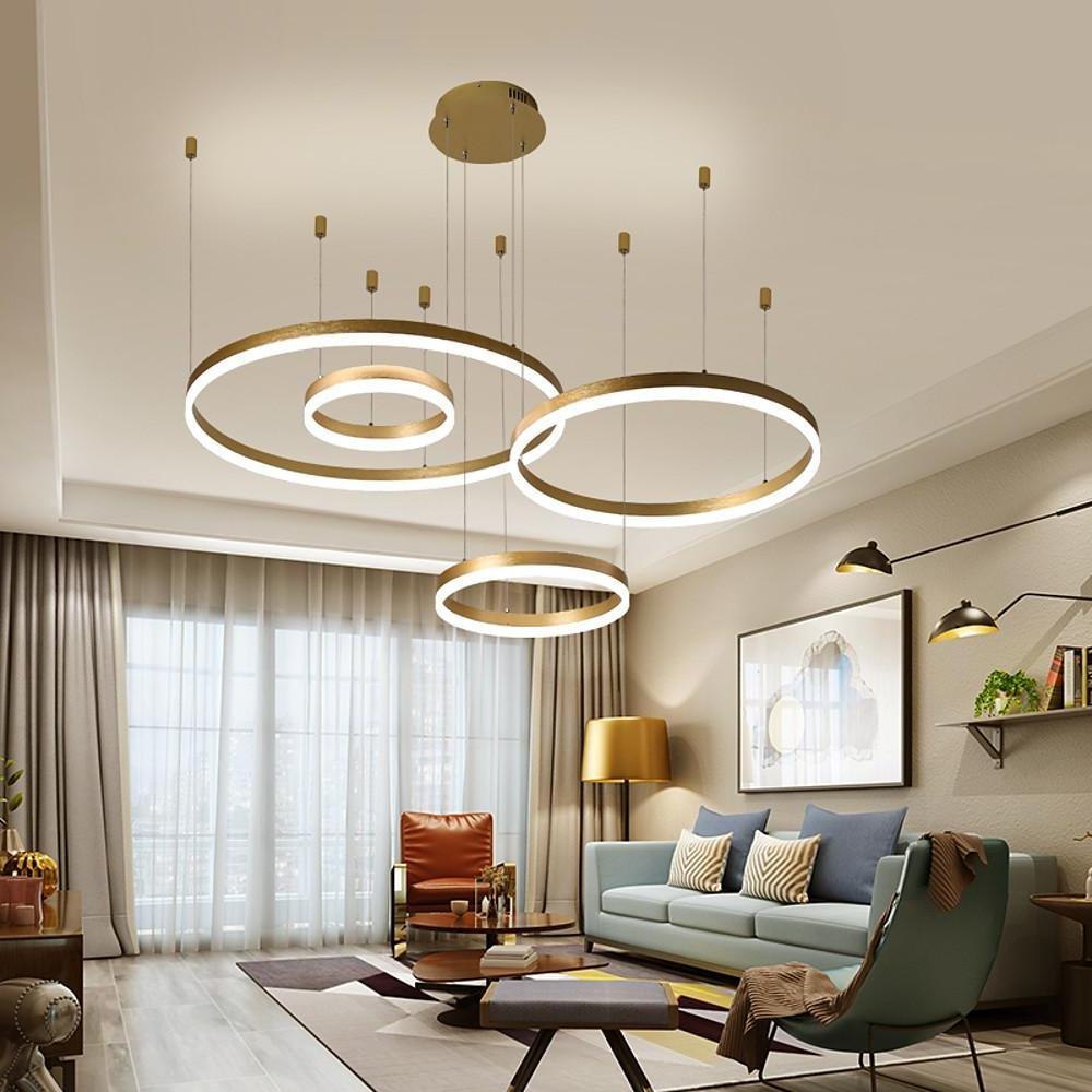 Circle Aluminum Large Chandeliers for High Ceilings Living Room Ceiling Lights