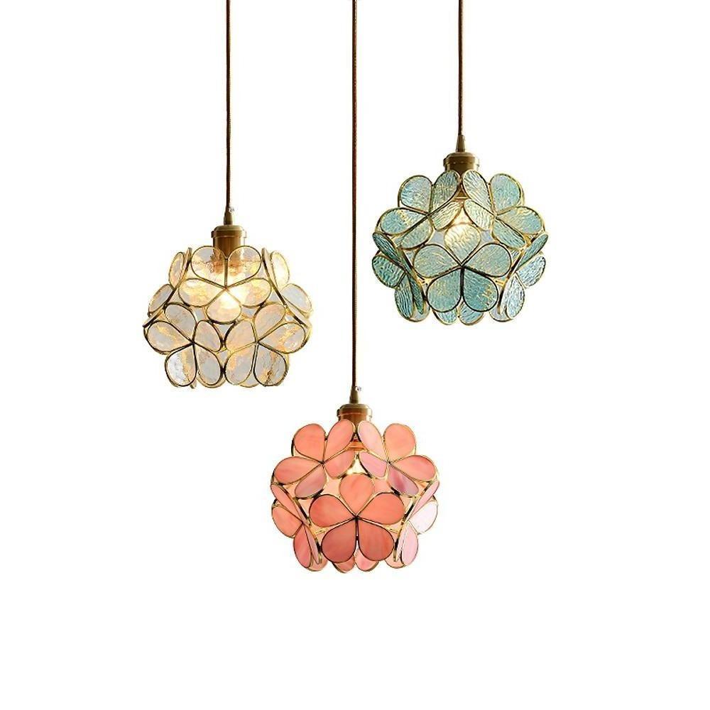 Ornate Flower Island Kitchen Pendant Lighting Copper Crystal Pendant Lighting