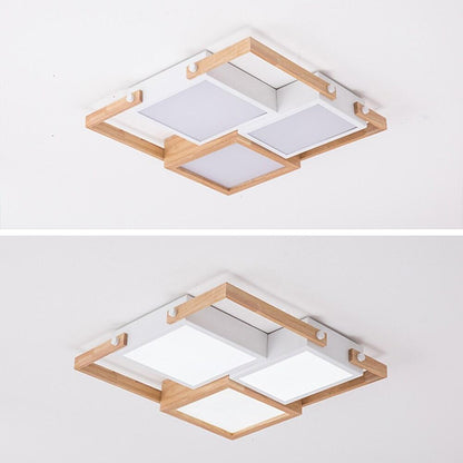 Modern Scandinavian LED Flush Mount Ceiling Light with Wooden Frames for Sleek Interiors