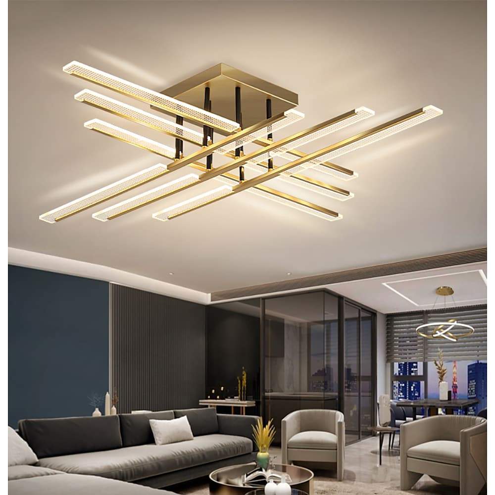 Linear Display Ornate Metal LED Flush Mount Ceiling Light for Living Room