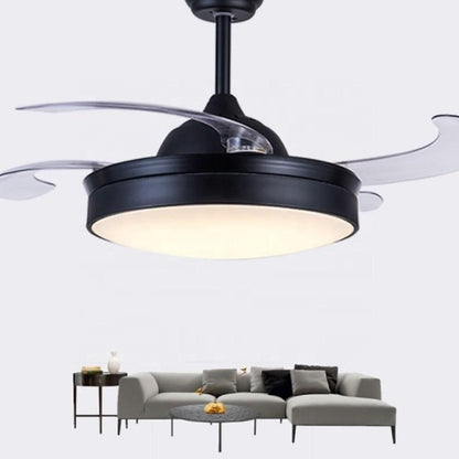 Round Drum Shaped LED Nordic Retractable Ceiling Fan with Lights