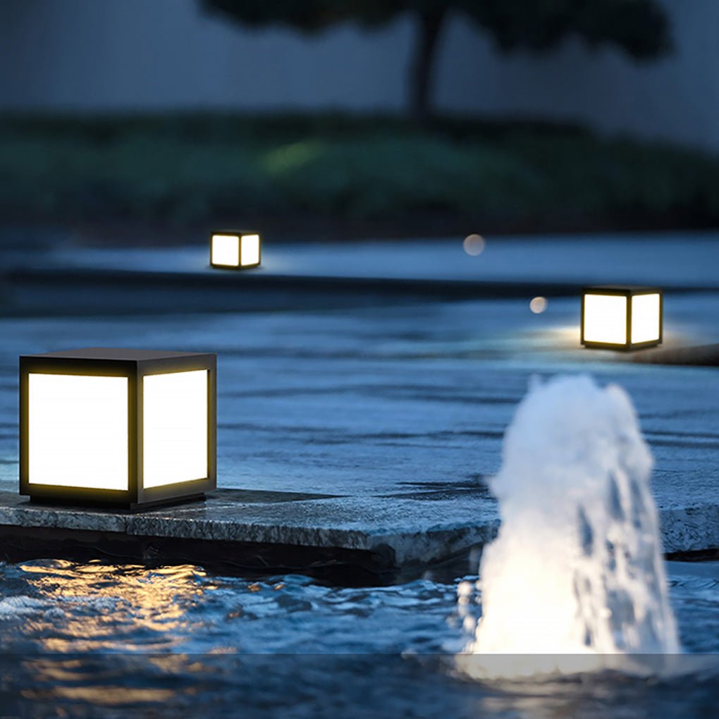 Black Square Cube Outdoor Post LED Pier Mount Light