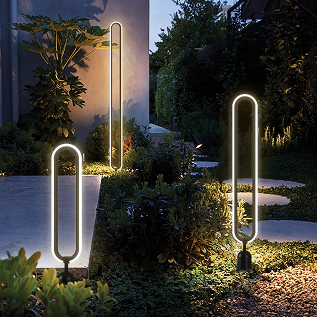 Minimalist Long Oval Ring Led Waterproof Black Modern Solar Lights Outdoor