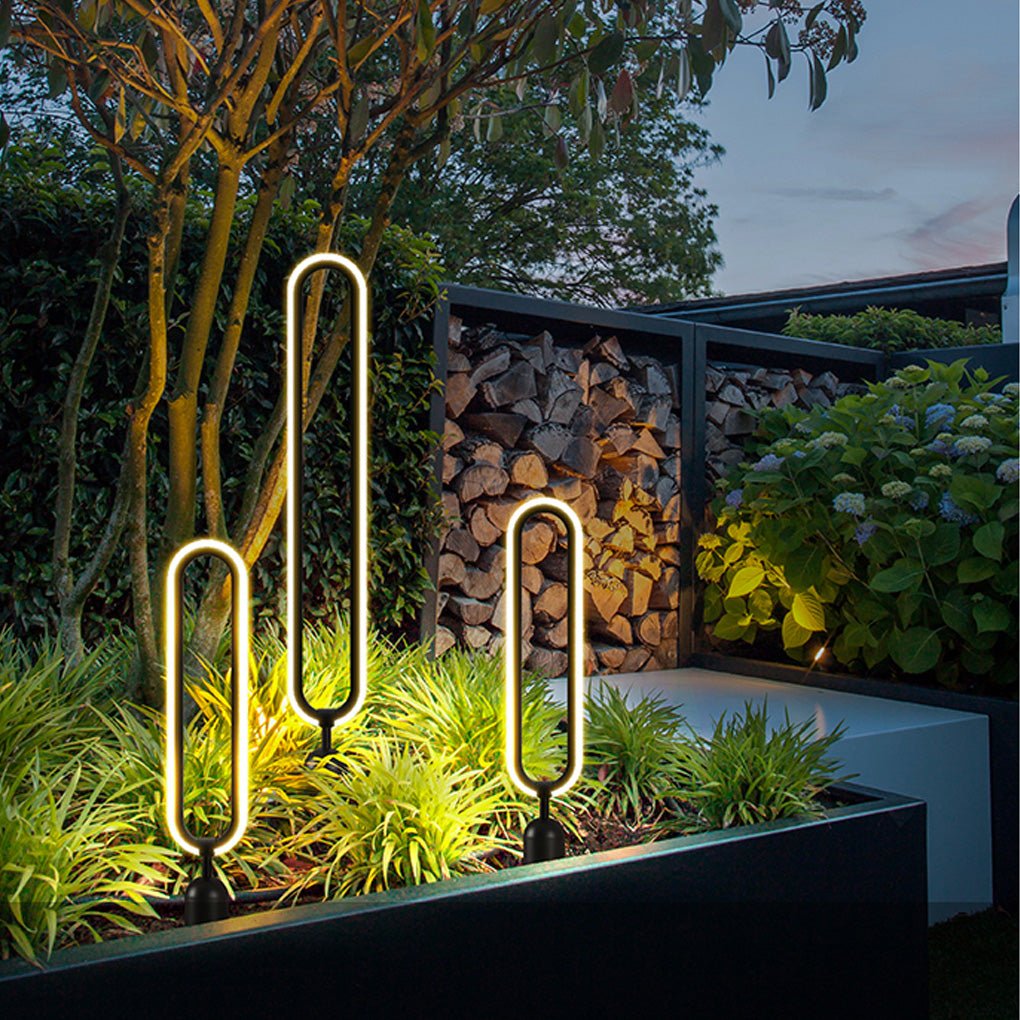 Minimalist Long Oval Ring Led Waterproof Black Modern Solar Lights Outdoor