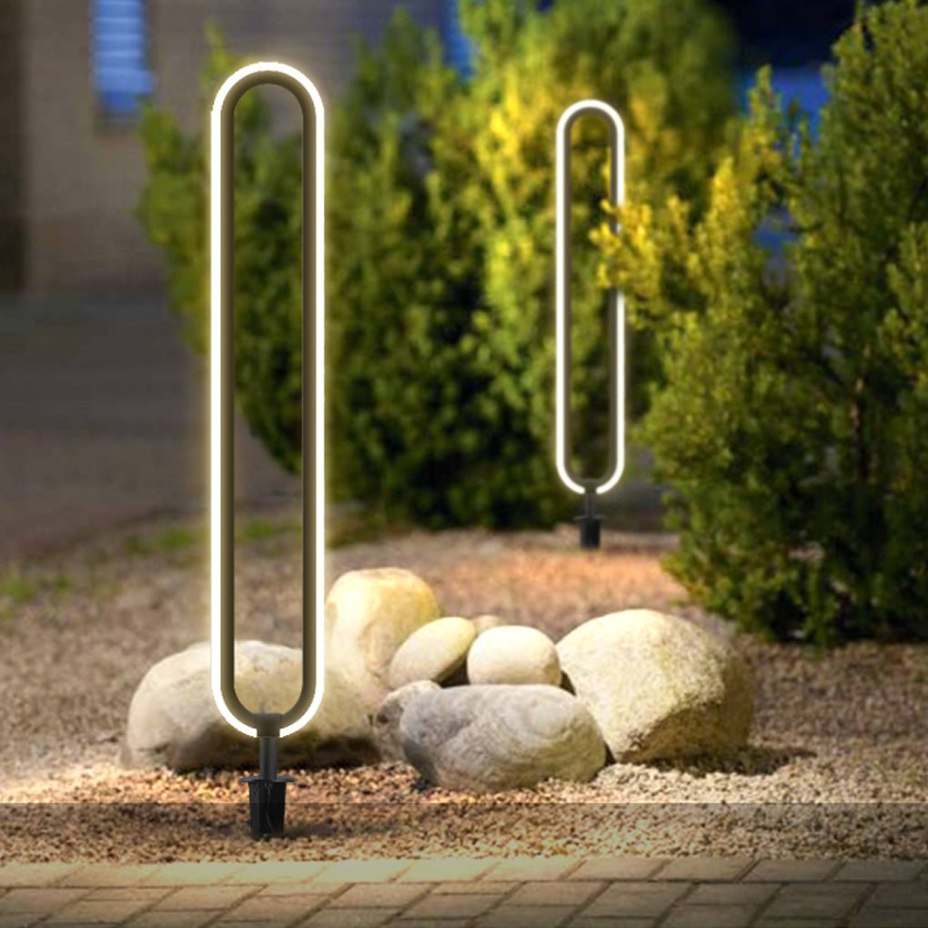 Minimalist Long Oval Ring Led Waterproof Black Modern Solar Lights Outdoor