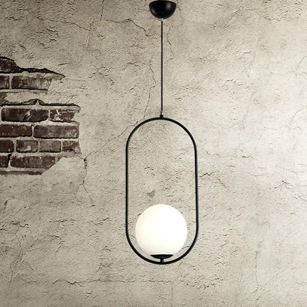 Rounded Rectangle Glass Globe LED Black Modern Pendant Light Island Lights