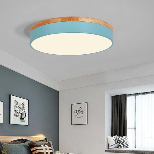 Circular Drum Flush Mount Light Metal Bamboo LED Bedroom Ceiling Lights for Baby Kids