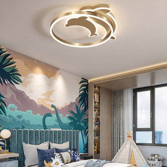 Personalized Creative Romantic Three Color Adjustable LED Dolphin Ceiling Lamp