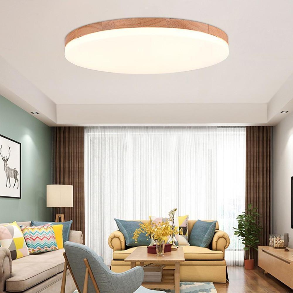 Circular Minimalist Flush Mount Dining Room Light Bamboo Acrylic LED Ceiling Lights