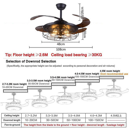 3 Bladed Farmhouse Retractable Ceiling Fan with Light