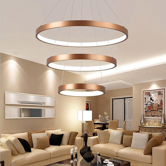 Acrylic Bronze 3-Tier Ring Chandelier Dimmable LED, 59" Adjustable Pendant Lights