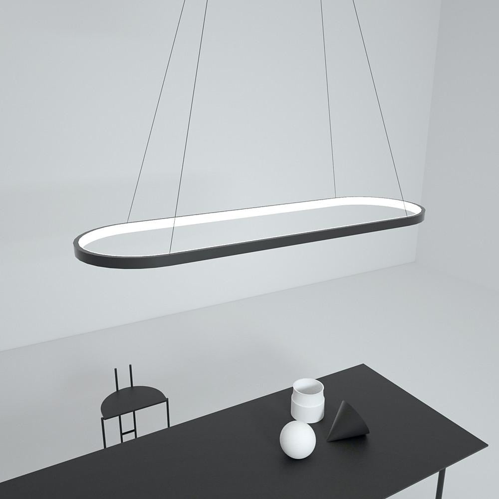 LED Oval Modern Black Pendant Light with Remote Control Artistic Pendant Light