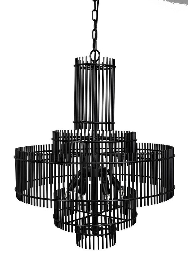 Chandelier, 6-Light, Matte Black, 27"W (PZ022MTB YUU6013GW6)