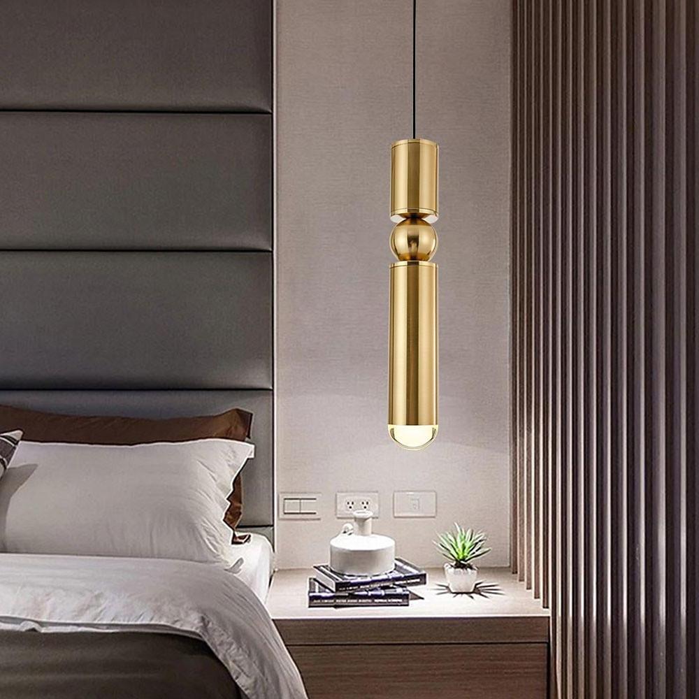 Elongated Cylindrical Electroplated Metal LED Modern Pendant Lighting