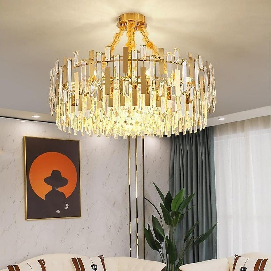 Queen Golden Crystal Chandelier - Modern Luxury, 9/12/17 Lights, Adjustable Height, 110-120V