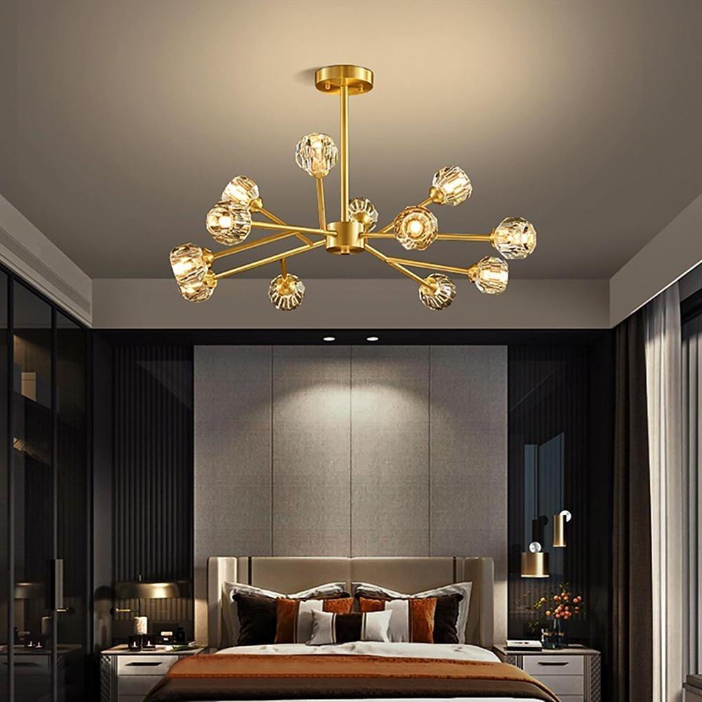 15-light LED Crystal Copper Modern Sputnik Chandelier Ceiling Lights