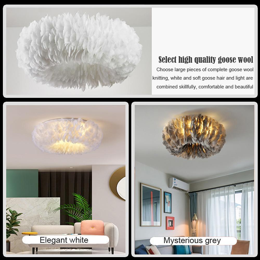 Round Feathers LED Nordic Ceiling Lights Flush Mount Lighting Chandelier